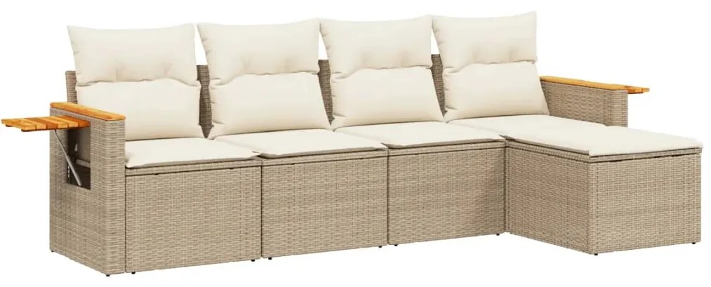 Set Divano da Giardino 5 pz con Cuscini Beige in Polyrattan