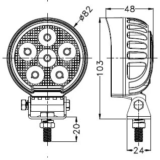 LED Faretto per macchina BLACK LED/24W/10-30V IP69 5700K arrotondato