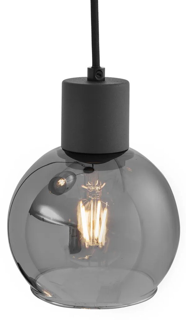 Lampadario Art Déco nero con vetro fumé rotondo 3 luci - VIDRO