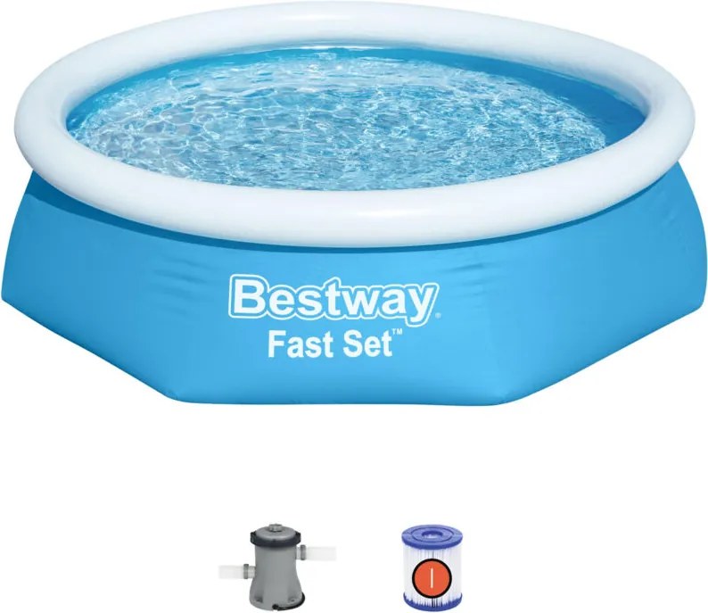 Bestway - Piscina per Bambini Fast Set Ø244x61 cm con Pompa Filtro a Cartuccia 1.249 l/h Blu