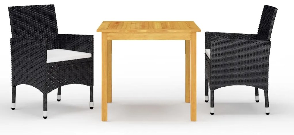 Set Da Pranzo Da Giardino 3 Pz Con Cuscini Nero /