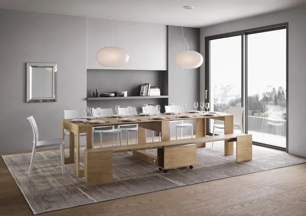 Consolle allungabile 90x42/302 cm ELIA con panca inferiore Quercia