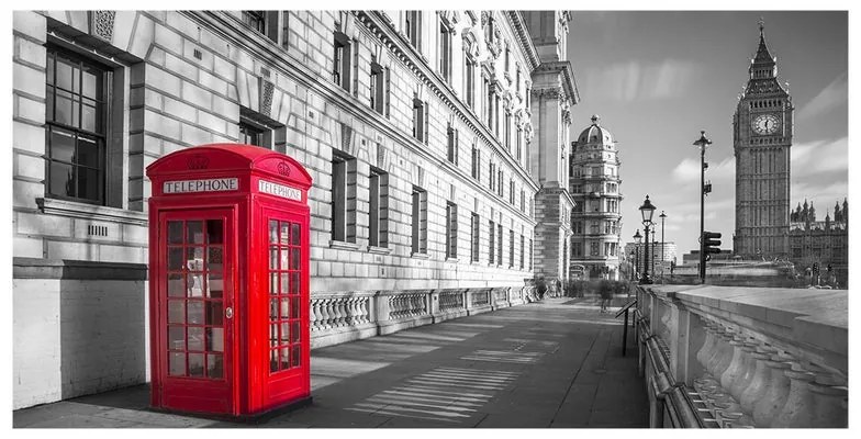 Stampa su tela Big Ben b&w e cabina rossa, multicolore 140 x 70 cm