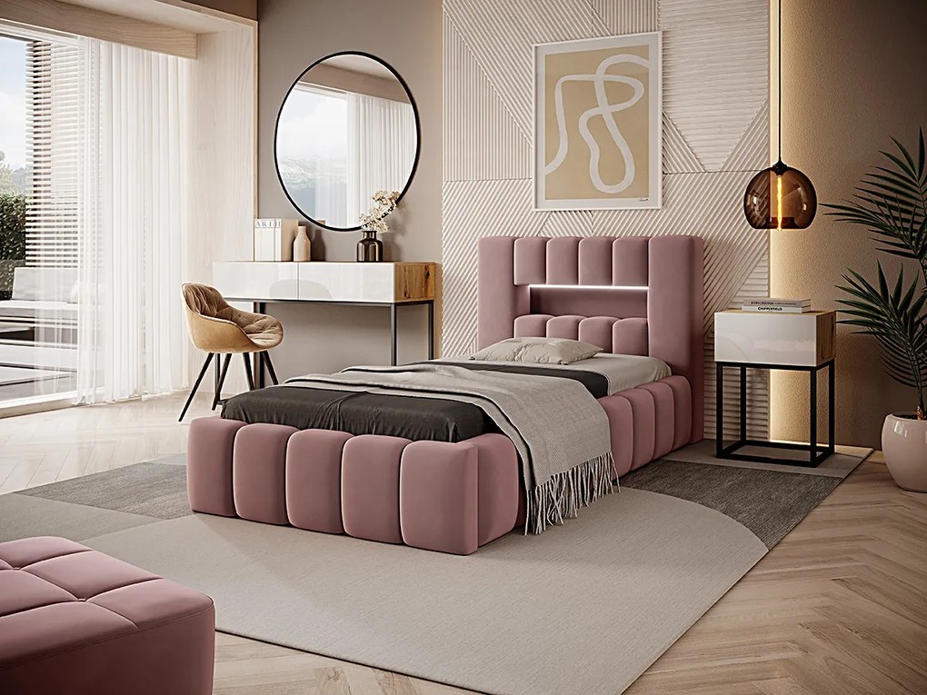 Letto con box contenitore matrimoniale Formentera - Tessuto rosa