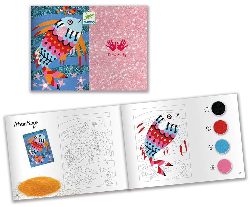Gioco d'arte con la sabbia e i brillantini - pesce felice