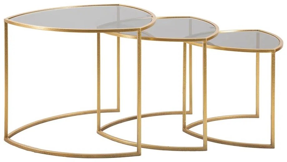 Tavolini rotondi in set di 3 con piano in vetro in oro ø 60 cm Triangle - Mauro Ferretti