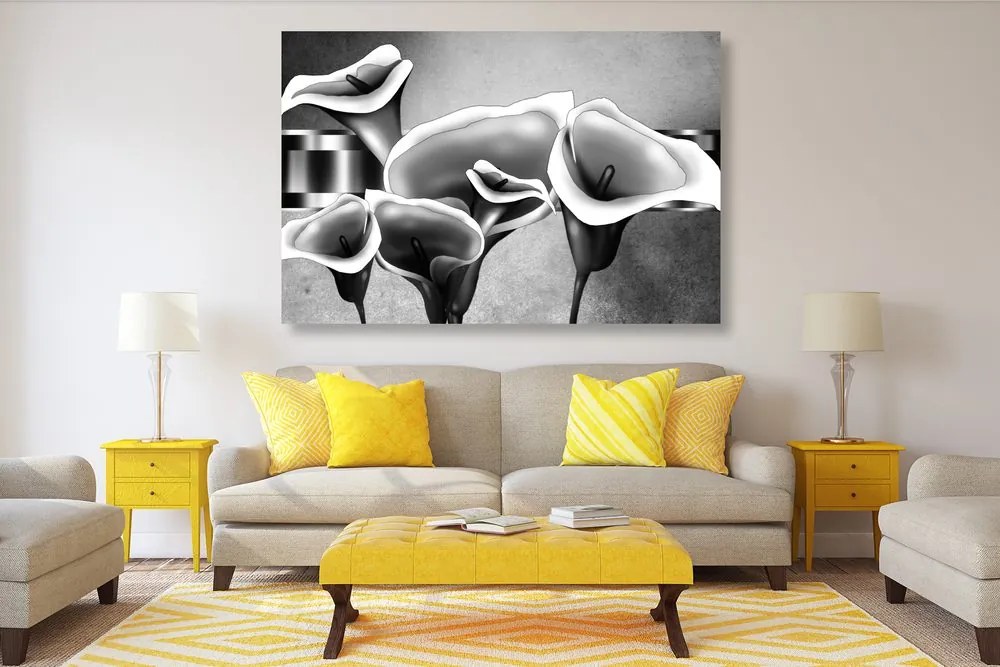Quadro su tela – Eleganti fiori di calla in bianco e nero