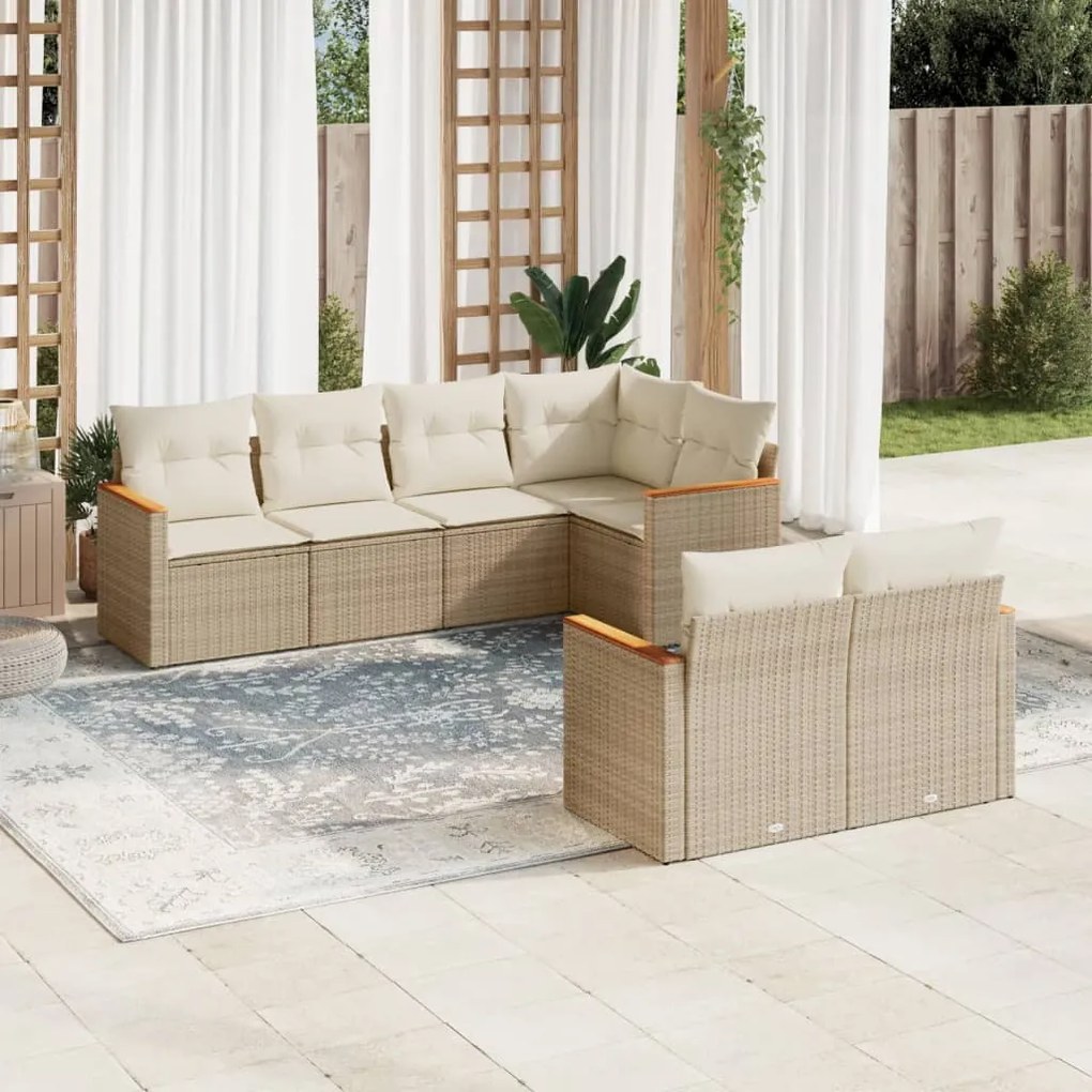 Set Divani da Giardino 7 pz con Cuscini Beige in Polyrattan