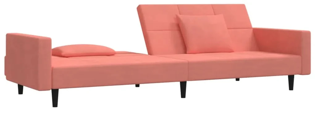 Divano letto a 2 posti con 2 cuscini rosa in velluto