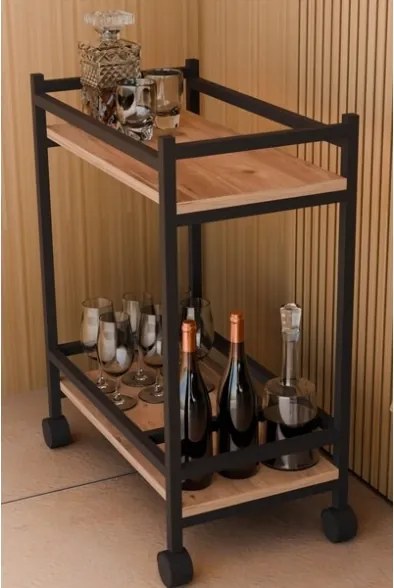 Carrello Portavivande Stile Industrial 60x34x76 Will Rovere