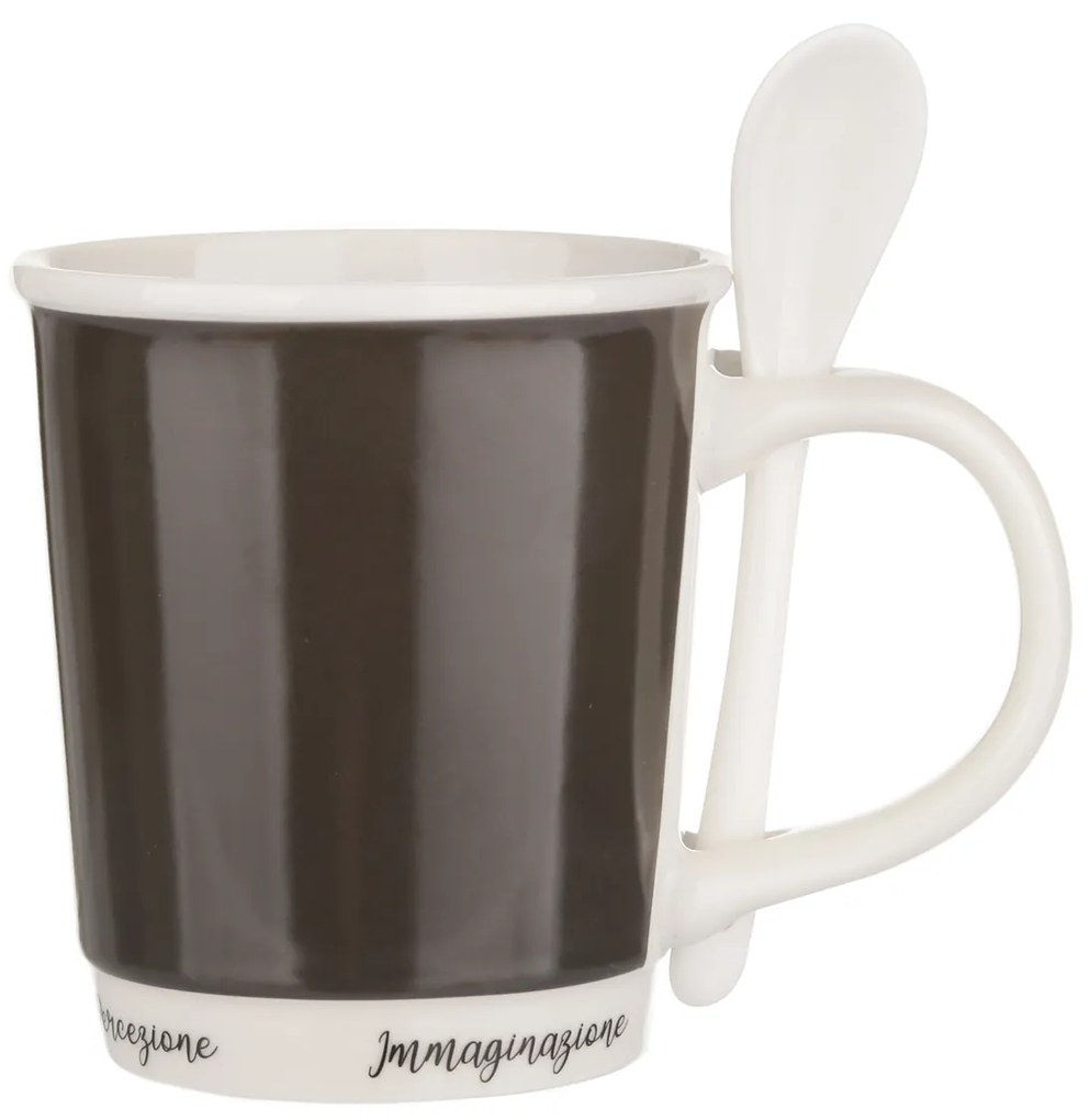 Mug grigio scuro 400 ml con cucchiaino