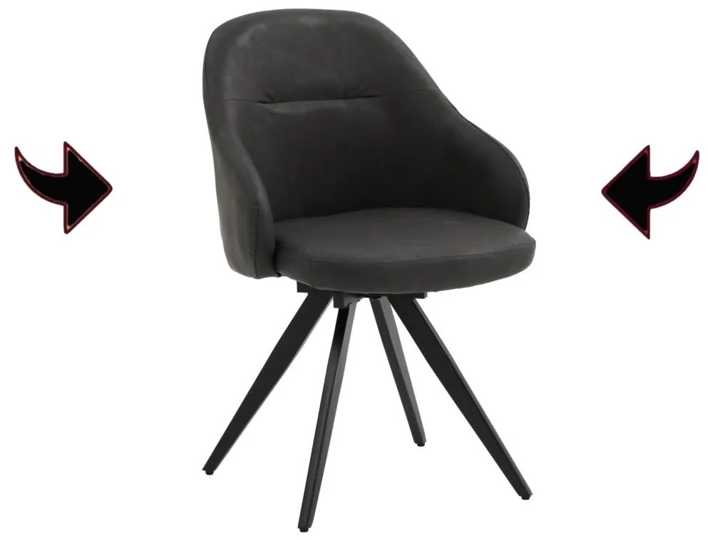Set di sedie girevoli COVENT in similpelle antracite e gambe in metallo nero, con braccioli