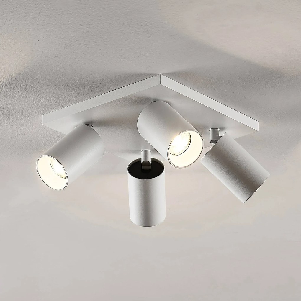 Arcchio Faretto Brinja, bianco, angolare, Ø 6 cm, a 4 luci, GU10 Brinja Arcchio, dimmerabile, Bianco / Opale, Corridoio, Alluminio, Moderno, Faretto