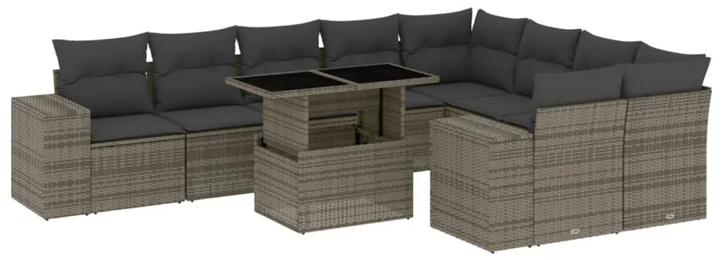 Set divano da giardino 10 pz con cuscini grigio in polyrattan