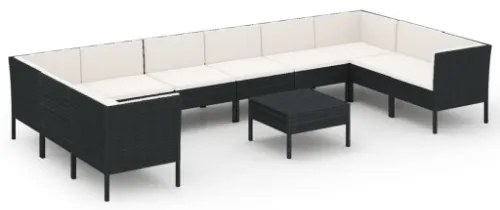 Set Divani da Giardino 11 pz con Cuscini in Polyrattan Nero