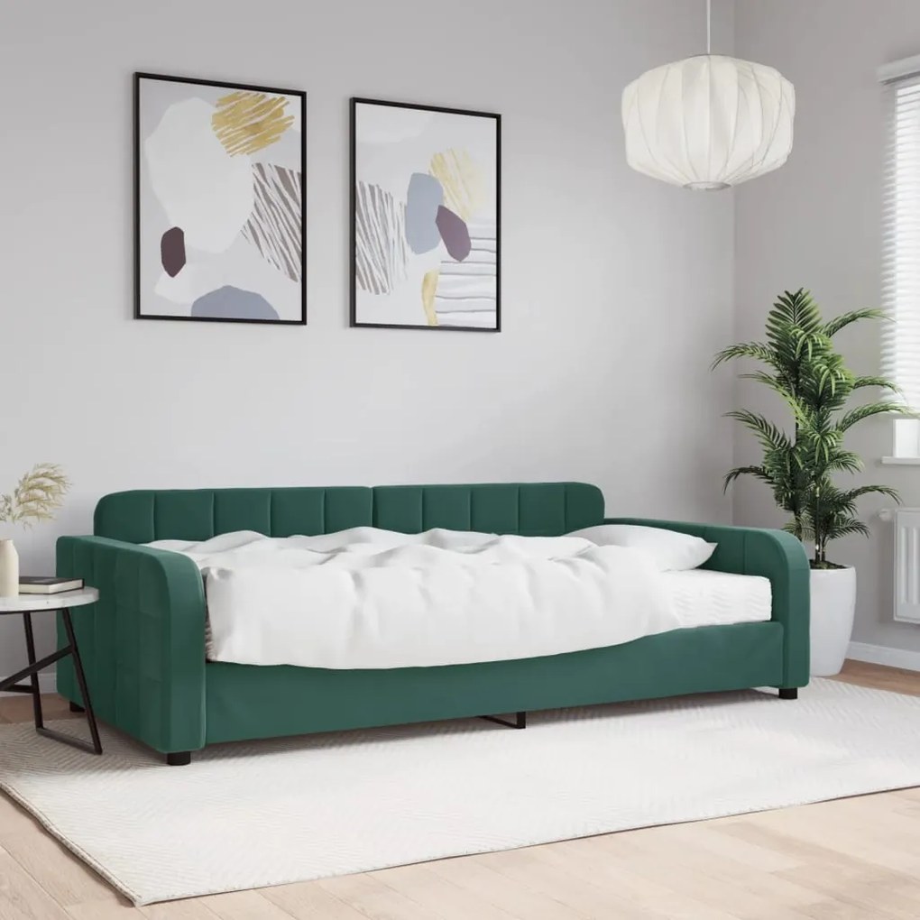Divano Letto Con Materasso Verde Scuro 100x200 Cm İn Velluto /