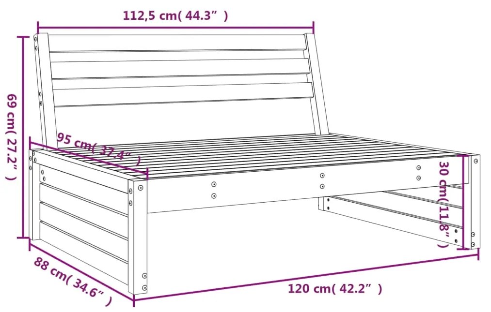 Divano Centrale Giardino 120x80cm Legno Massello Douglas