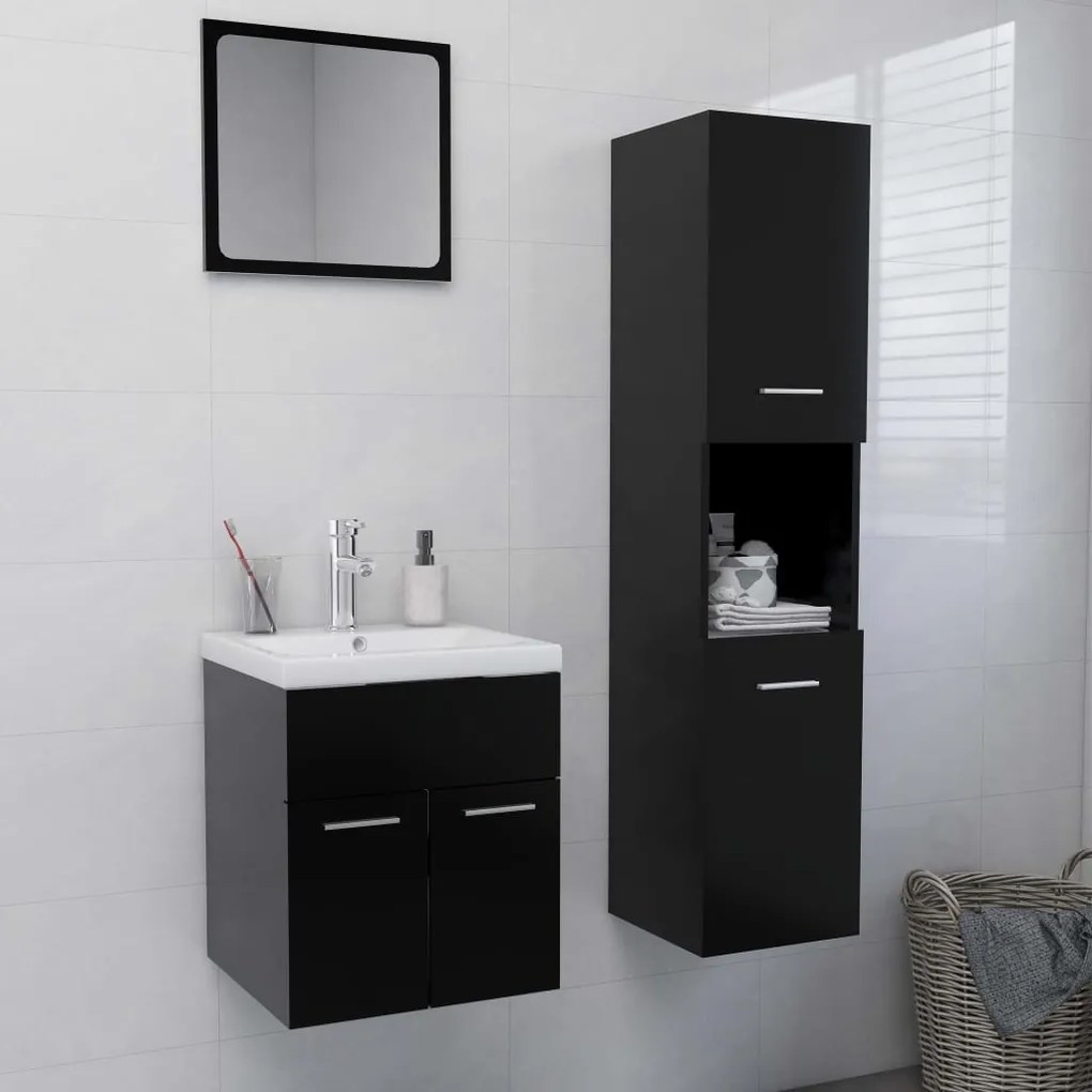 Set Mobili Da Bagno Nero İn Legno Multistrato /