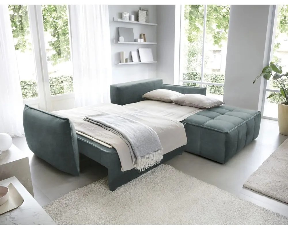Divano angolare verde allungabile/con contenitore (con penisola a destra/con chaise lounge) e rivestimento in velluto Campo – ELTAP