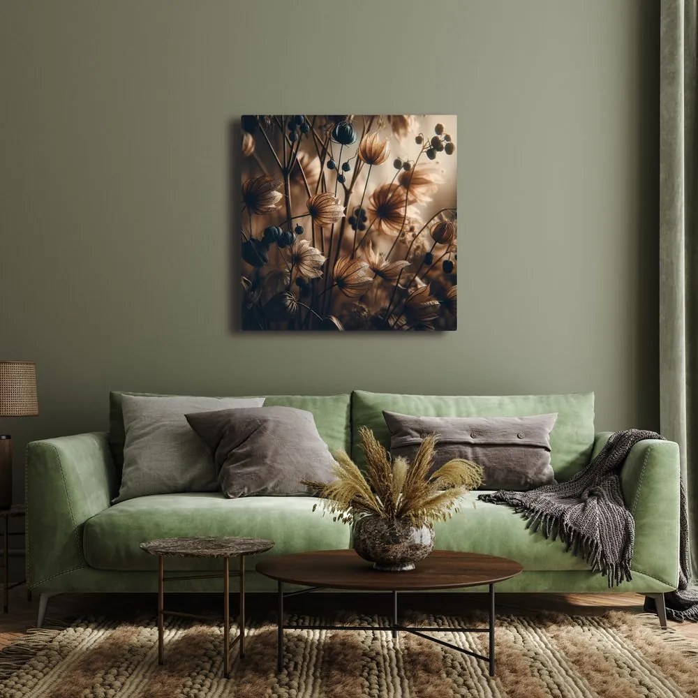 Quadro su tela – Fiori di prato in luce marrone