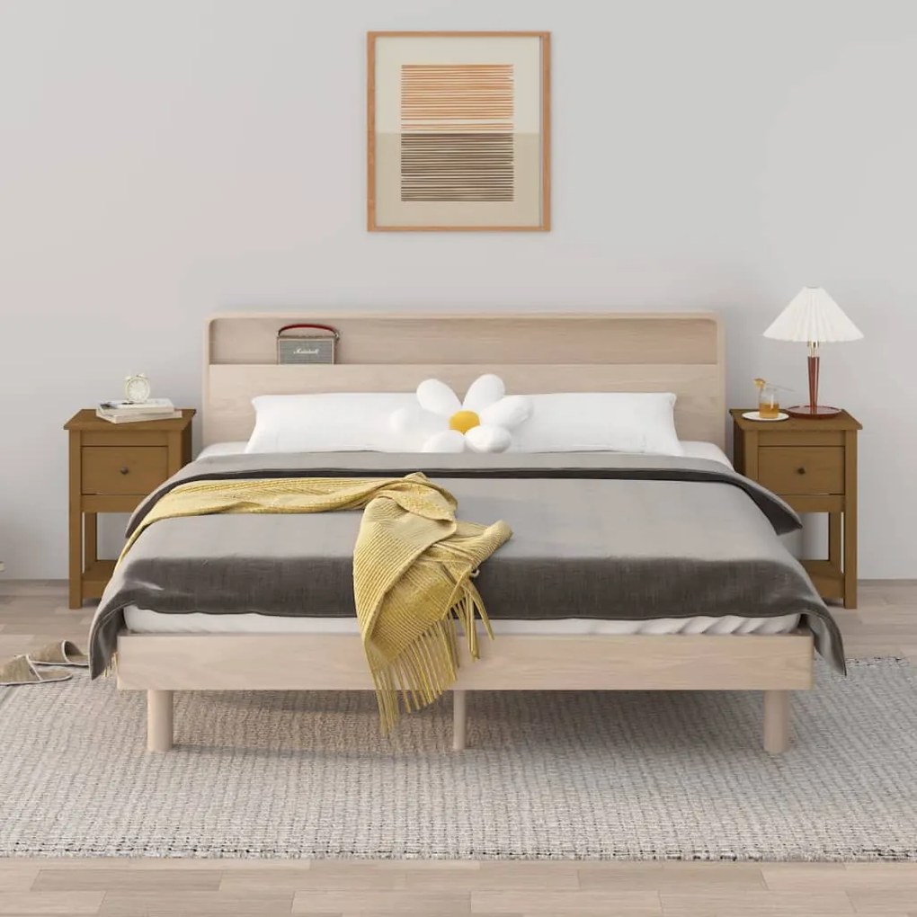 Comodini 2 Pz Ambra 40x35x61,5 Cm İn Legno Massello Di Pino /