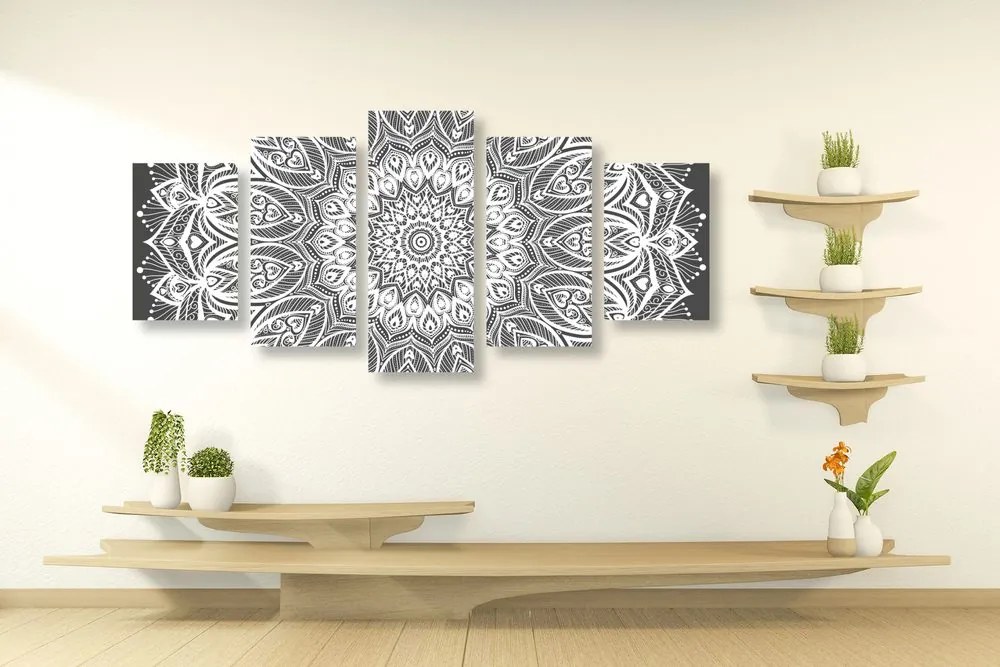 Quadri 5 pezzi – Mandala armonia in bianco e nero