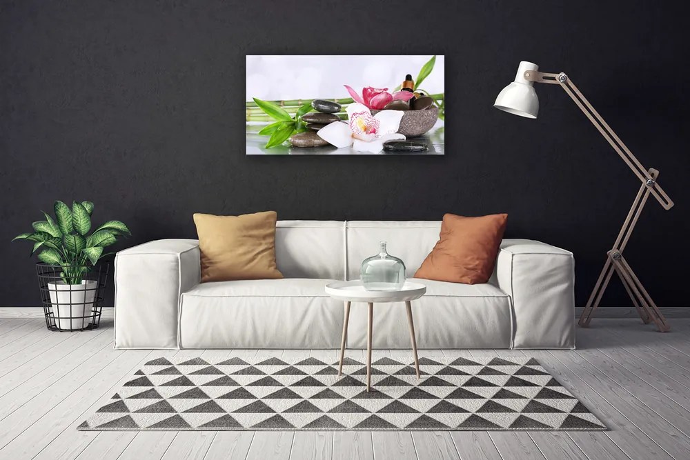 Quadro su tela Fiori di orchidea bambù 100x50 cm