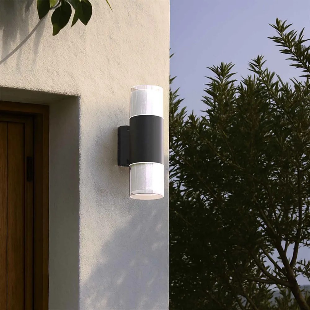 Applique Cilindrica Bidirezionale Nera, IP54 con 2 basi GU10 Base GU10