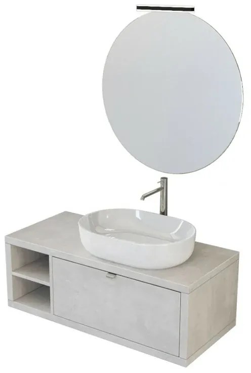 Mobile bagno sospeso 110 cm grigio nuvola Master lavabo 42,5 e specchio 80
