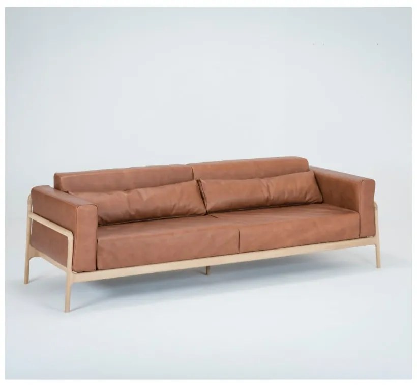 Divano in pelle di bufalo marrone cognac con struttura in rovere massiccio , 240 cm Fawn - Gazzda