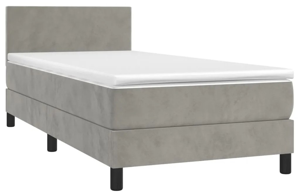 Letto a molle materasso e led grigio chiaro 100x200 cm velluto