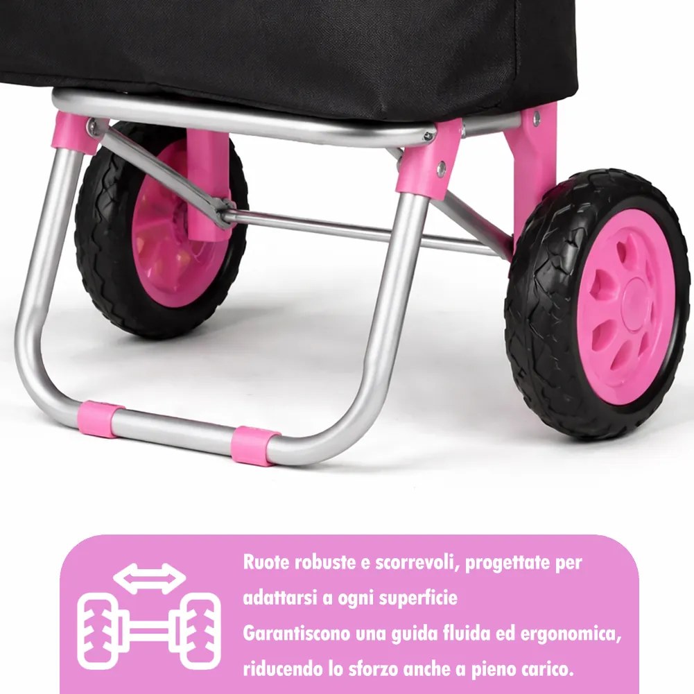 Carrello per la Spesa Poseidon Trolley con Rivestimento Termico 36x30x90 cm e Ruote Rosa...