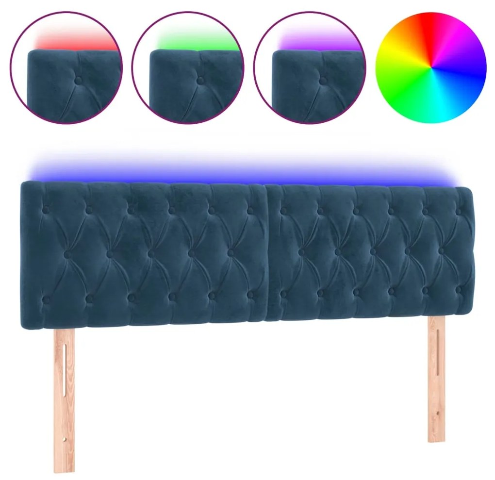 Testiera a led blu scuro 144x7x78/88 cm in velluto