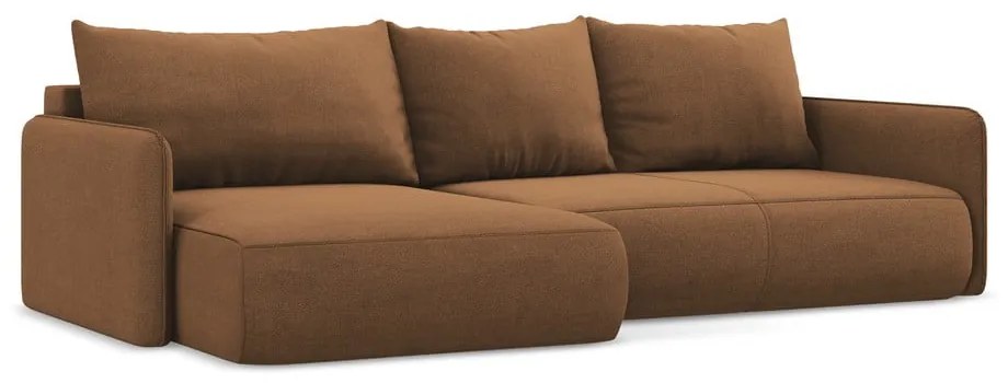 Divano angolare arancione allungabile/con contenitore (con penisola a sinistra) Nanea – Makamii