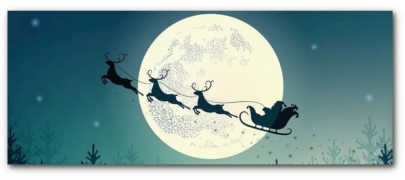 Quadro su vetro Babbo Natale Slitta 100x50 cm 2 appendini