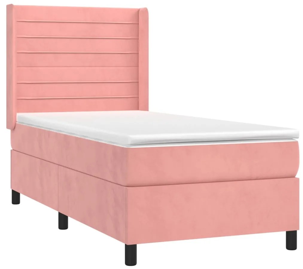 Letto a molle con materasso e led rosa 90x200 cm in velluto