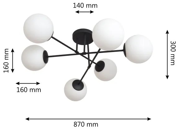 Lampadario a plafone MOON 6xE27/15W/230V nero