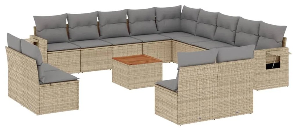 Set divani da giardino 14pz con cuscini in polyrattan beige