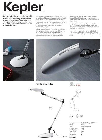 Redo 01-1036 - Lampada da tavolo LED KEPLER LED/6,5W/230V bianca