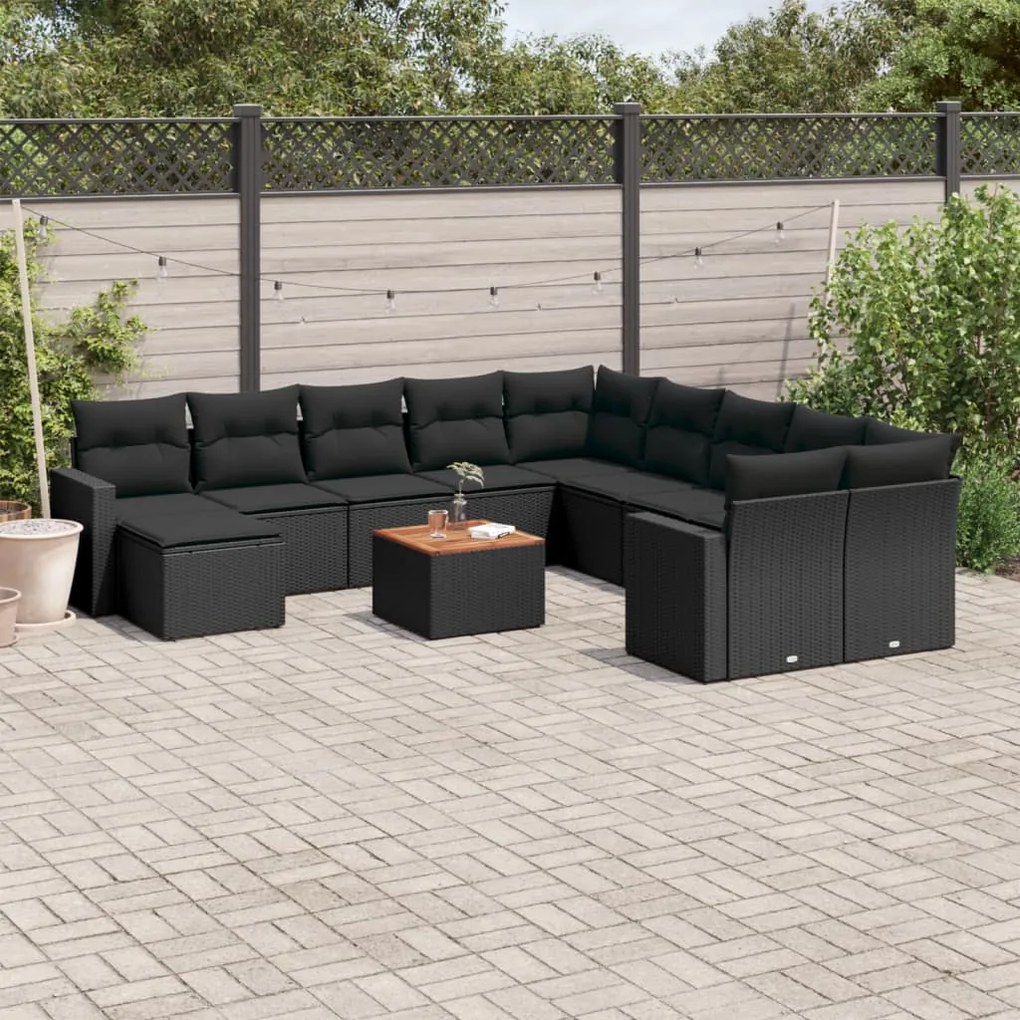 Set divani da giardino 14pz con cuscini in polyrattan nero