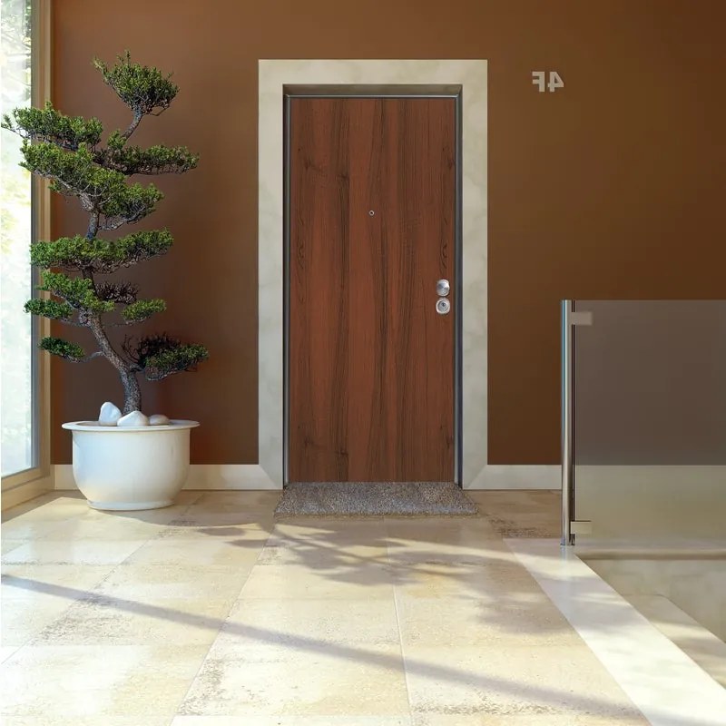 Porta blindata YALE Hyper L 80 x H 210 cm in melaminico noce, apertura spingere a sinistra, falso telaio incluso
