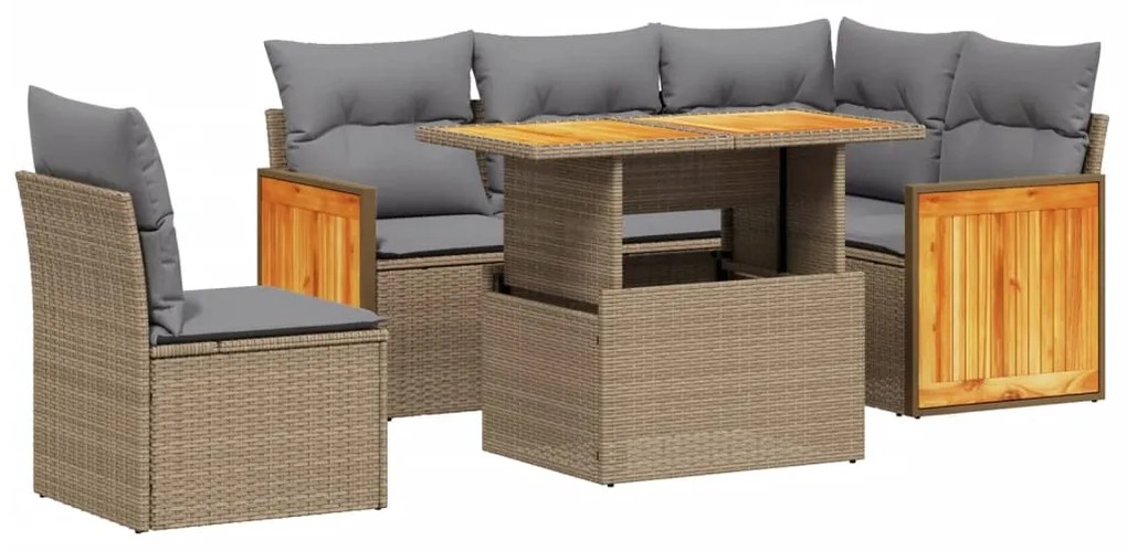 Set divano da giardino 6 pz con cuscini beige in polyrattan