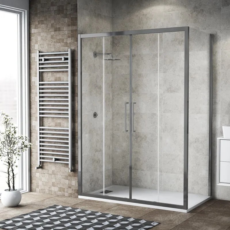 Box doccia con ingresso frontale scorrevole L 170 x H 195 cm, in vetro trasparente SP. 6 mm, profilo cromato Record