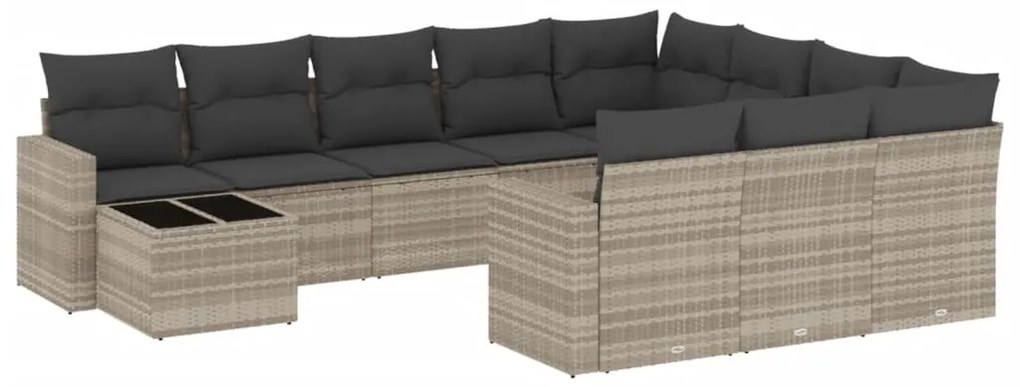 Set divani da giardino 11 pz con cuscini in polyrattan grigio