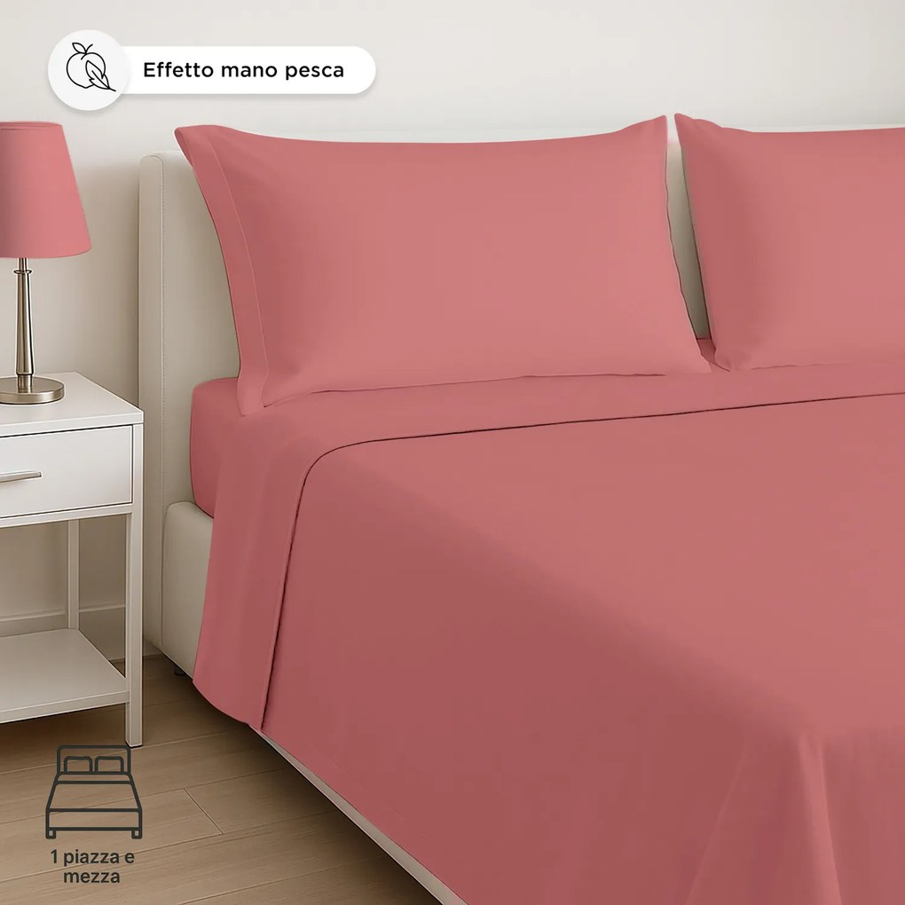 Completo letto 1 piazza e mezza in microfibra mano pesca bordeaux chiaro
