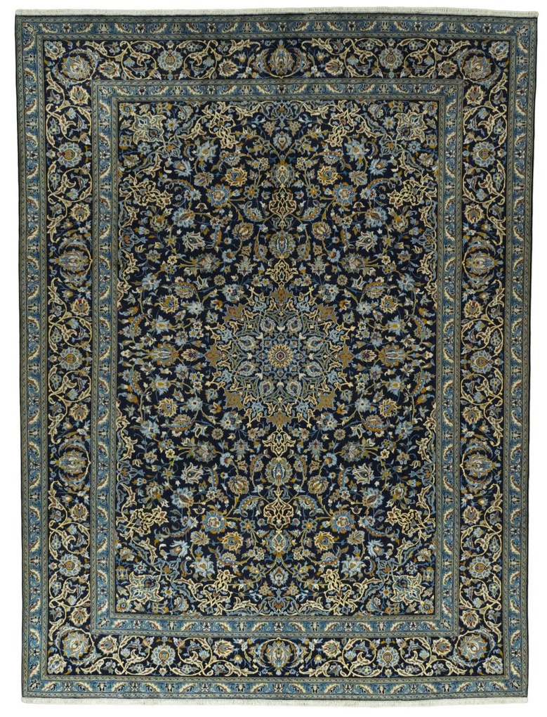 Kashan Tappeto 270 x 370 Blu (Iran) Annodato A Mano