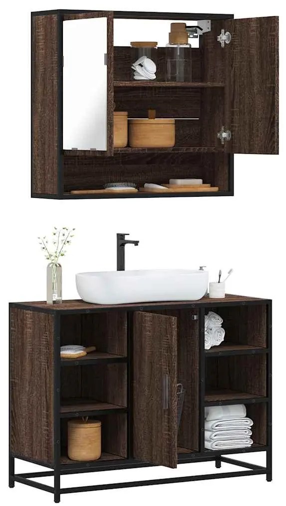 Set Mobili Da Bagno 2 Pz Rovere Marrone İn Legno Multistrato /