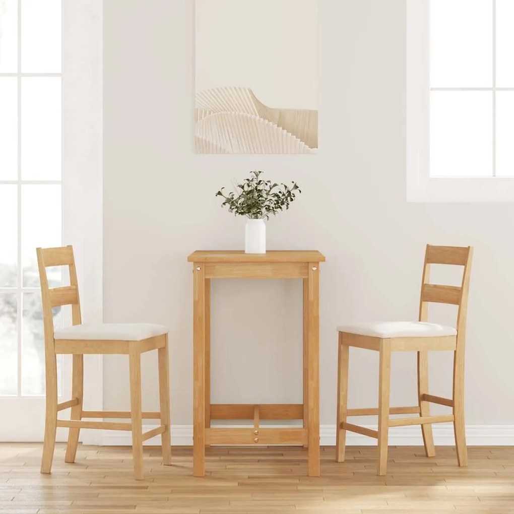 Sgabelli Da Bar Con Cuscini 2pz Naturale Legno Massello Hevea /