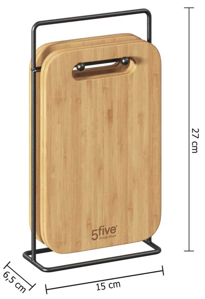 Set 4 taglieri bambù con stand in metallo