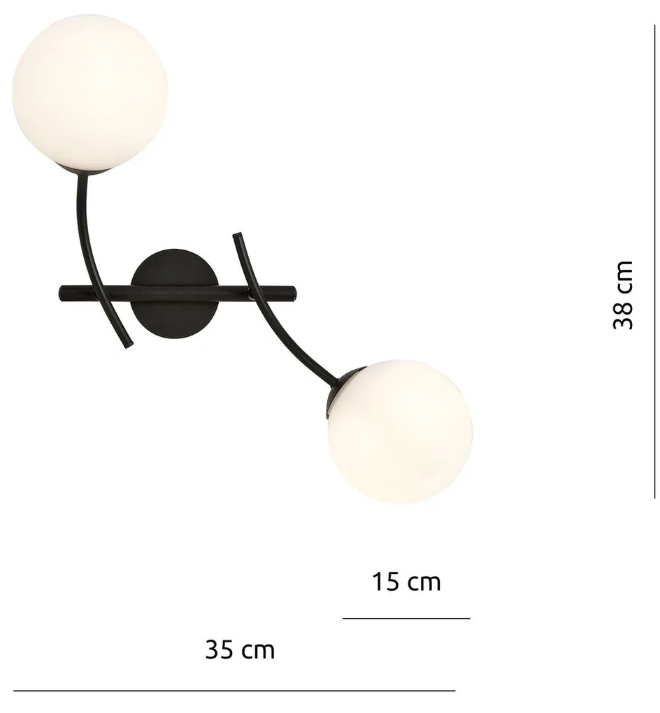 Applique Moderna 2 Luci Hunter In Acciaio Nero Bracci Regolabili E Vetro Opalino